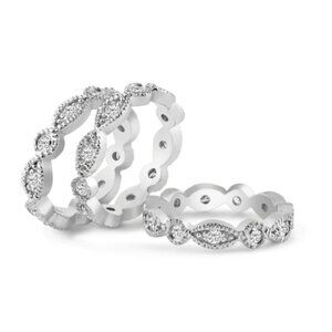 Sterling Silver 925 Rhodium Plated Round Marquise CZ Stackable Eternity Ring Set